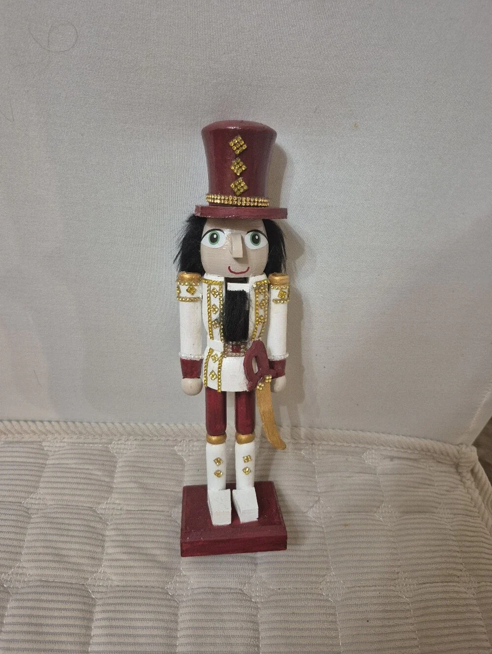 Maroon White and Gold Nutcracker Soldier Figurine